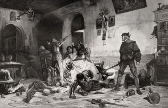 Ulrich von Hutten fighting with five Frenchmen at Viterbo, 16th century