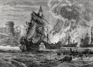 Attack of Upnor Castle by Michiel Adrianszoon de Ruyter, 1607, 1676, a Dutch admiral, From British