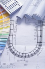 Color palette and blueprints with calculator