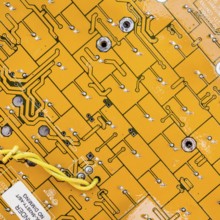 An up close vie of a circuit board of the LED lights found inside a traffic light