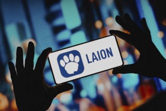 In this photo illustration, the LAION AI (Large-scale Artificial Intelligence Open Network) logo is