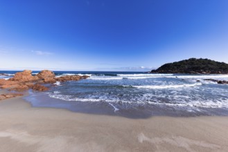 Bay with beautiful beach and sea in the sunshine, Spiaggia di Su Sirboni, Ogliastra, Sardinia,