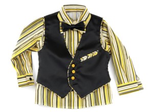Infant striped shirt with black vest isolated on a white background