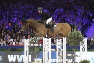 Aura Vasama of Finland of competes in 1.60m FEI Jumping World Cup at Jumping Amsterdam in