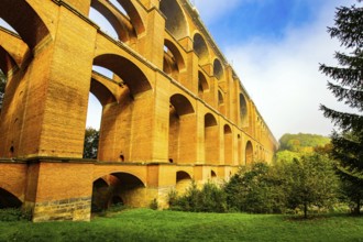 Germany. The Goltzsch Viaduct is the largest red brick viaduct in the world. Sunny cold morning in