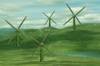 Illustration for climate protection Wind turbines with landscape