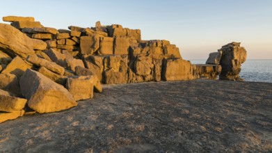 Evening light at Pulpit Rock, near Portland Bill lighthouse, Isle of Portland, Jurassic Coast,