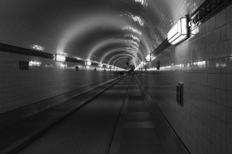 Old Elbe Tunnel in Hamburg, black and white, Hamburg, Germany, Europe