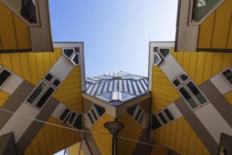 Rotterdam, Netherlands, May 8, 2022: Yellow cubic houses in Rotterdam. The Cubic Houses were