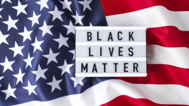 American flag. Lightbox with text BLACK LIVES MATTER Flag of the united states of America. July 4th