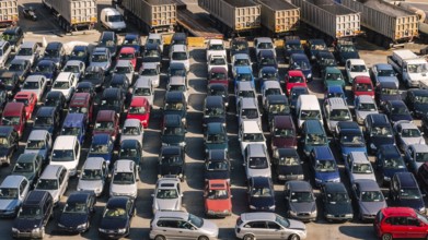 Parked cars at the busy Port of Savona, Italy, Europe