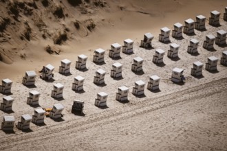 Sylt, beach chairs photographed from the air