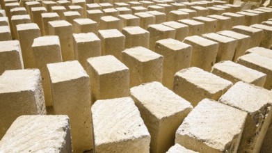 A moltidute of tufa blocks in a stone quarry