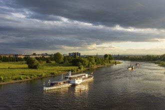 Riverboat shuffle at the Dixiland Festival with the steamboats of the Saxon Steamship Company on