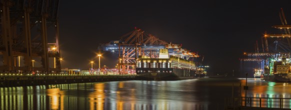 Containership MSC Zoe at Eurogate Terminal in Hamburg, Germany, nightshot, Europe