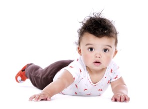Adorable baby boy posing on white studio background, Toronto, Canada, North America