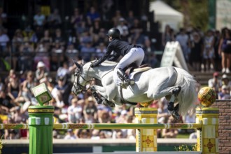 Darragh Kenny of Ireland and riding VDL Cartello compete in the first round of the 1.60m CPKC