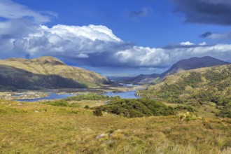 Landscape from Ladies View is a scenic viewpoint on the Ring of Kerry tourist route. Ireland