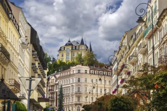 Sadova street with beautiful historical houses in Karlovy Vary, Czech republic
