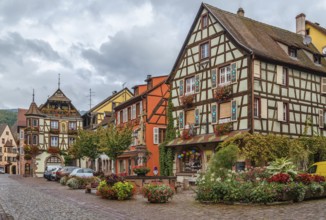 Main street with historical houses in Kaysersberg, Alsace, France, Europe