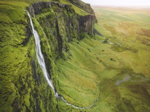 Iceland waterfall nature travel landscape in Icelandic nature background. Popular tourist