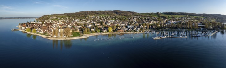 Lake Constance shore, drone shot, Steckborn on Lake Constance, Thurgau, Switzerland, Europe