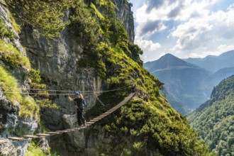 Sports via ferrata near the valley with a suspension bridge and a great view of the Berchtesgaden