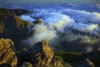 Third highest mountain in Madeira, Pieco do Ariero, above the clouds, sunset, Madeira, Portugal,