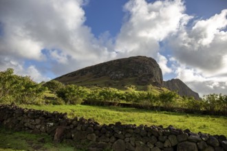 Ranu Raraku Volcano. Easter Island Rapa Nui landcape
