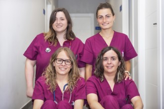 Cheerful woman veterinary team