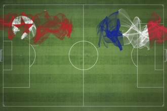 North Korea vs France Soccer Match, national colors, national flags, soccer field, football game,