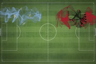 Micronesia vs Albania Soccer Match, national colors, national flags, soccer field, football game,