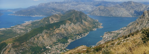 Bay of Kotor from the heights. View from Mount Lovcen to the bay. View down from the observation