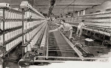Spinning room, cotton industry, Manchester, England, UK, 19th century