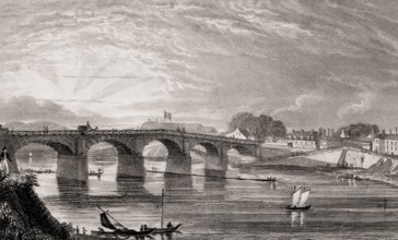 Le pont de Choisy, Choisy-le-Roi, France, antique steel engraved print, 1831, Europe