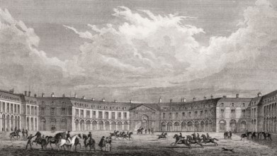 The Palace of Versailles, near Paris, antique steel engraved print, 1831
