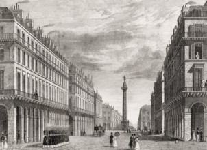 Rue de Castiglione, Paris, antique steel engraved print, 1831