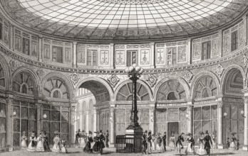 Le galerie Colbert, Paris, antique steel engraved print, 1831