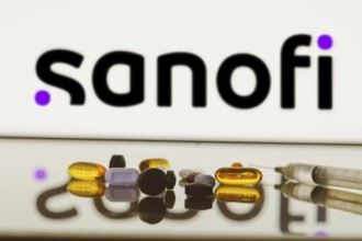 May 27, 2024, Brazil. In this photo illustration, the Sanofi logo is displayed on screen in the