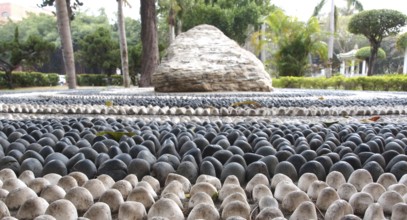 Chinese health walk made up from large pebbles in different colors