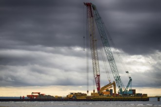Construction of offshore section of gas pipeline on bottom of Baltic sea Nord stream-2. Pier goes