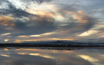 Colourful sunset twilight sky at the salt lake of Larnaca in Cyprus