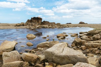 Rock formation against sky in Sillon de Talbert area in Brittany, France, Europe