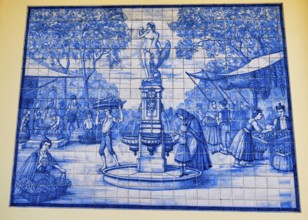 Old azulejos (wall tiles) with historical motifs in Funchal, Madeira