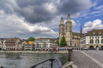 The Grossmunster is a Romanesque-style Protestant church in Zurich, Switzerland, Europe