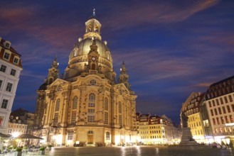 Dresden Frauenkirche sunset Lutheran church in Saxony of Germany