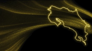 Map of Costa Rica, Gold glitter map on dark background