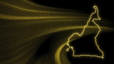 Map of Cameroon, Gold glitter map on dark background