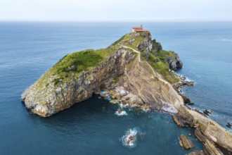 Aerial view of San Juan de Gaztelugatxe island at basque country, Spain.