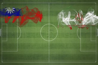 Taiwan vs Iran Soccer Match, national colors, national flags, soccer field, football game,